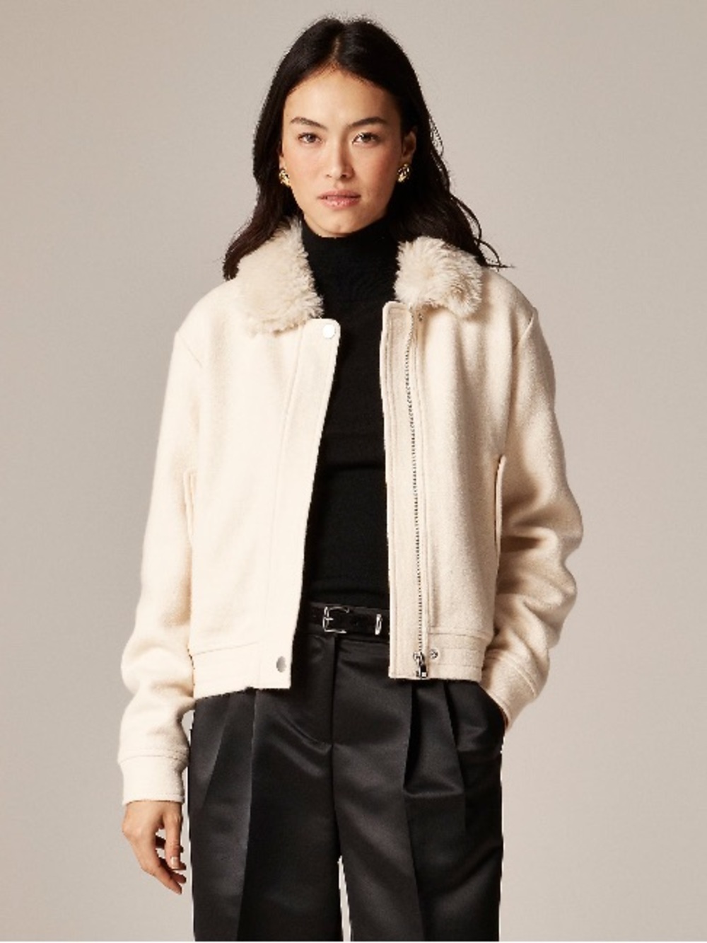 J.Crew Wool-blend flight jacket with faux-fur collar CQ056